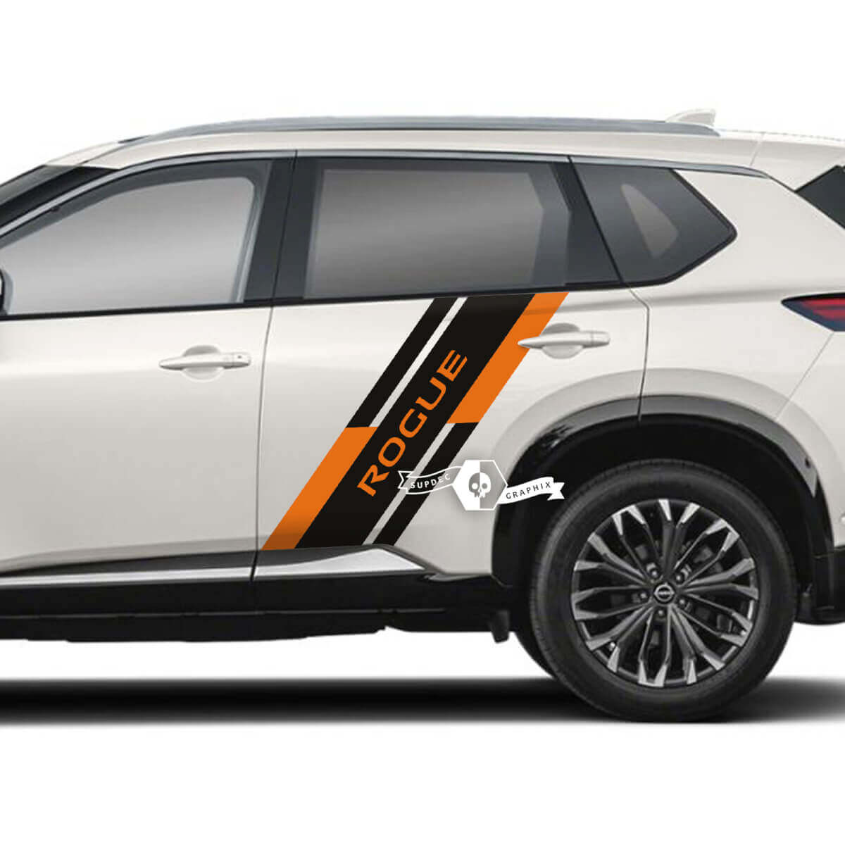 Paire d’autocollants de garde-boue arrière de porte latérale Nissan Rogue en vinyle graphique 2 couleurs
