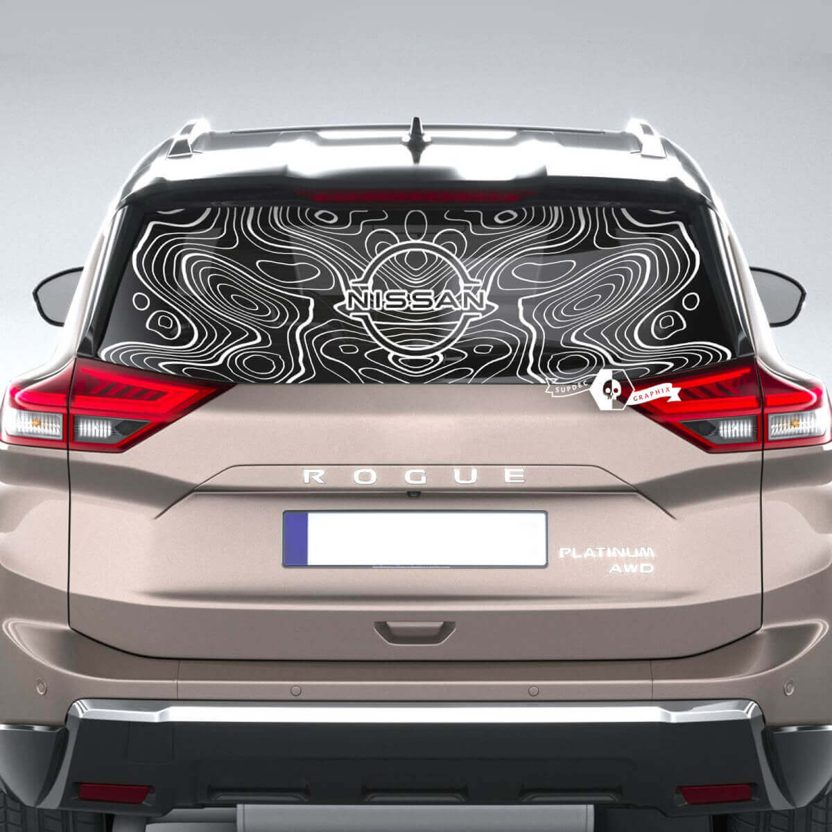 Autocollant de fenêtre arrière pour Nissan Rogue avec graphique en vinyle de carte topographique
