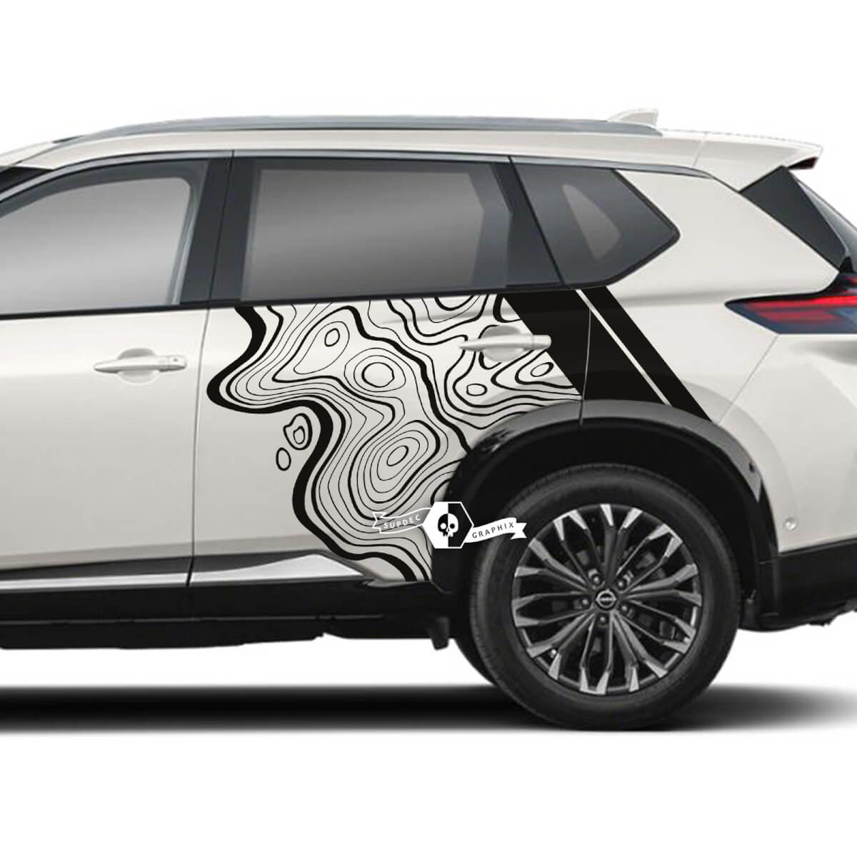 Carte topographique Nissan Rogue avec rayures portes latérales vinyle autocollant graphique
