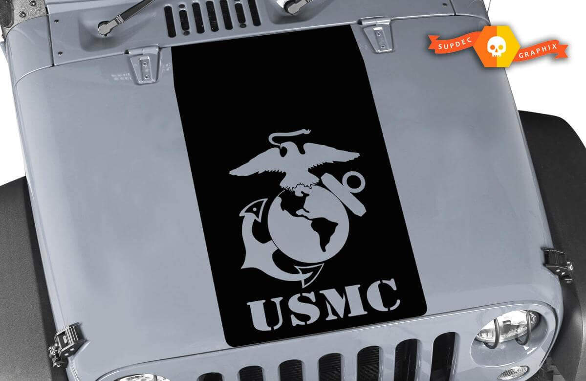Autocollant en vinyle noir USMC Hood pour Jeep Wrangler TJ LJ JK Unlimited