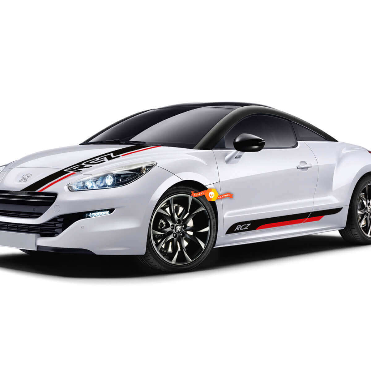Kit d’autocollants vinyle style course avec bandes latérales pour Peugeot RCZ Coupé