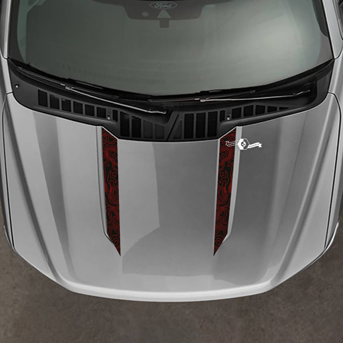 Ford F150 F-150 2021-2024 Wide Hood Spear Stripes Carte topographique Design Décalcomanies en vinyle et autocollants graphiques
