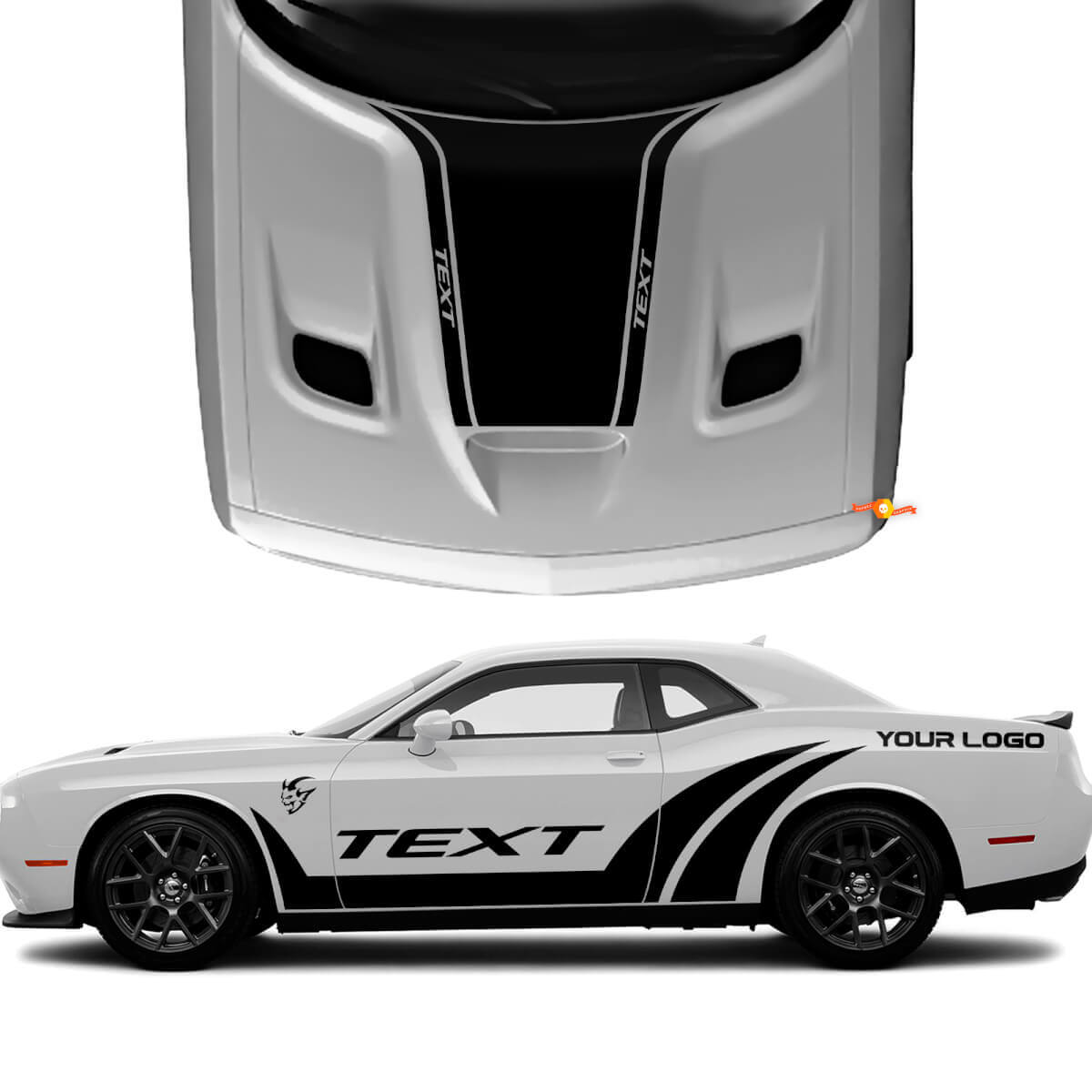 Kit de décalcomanie vinyle personnalisé avec bandes latérales et capot style SRT pour Dodge Challenger
