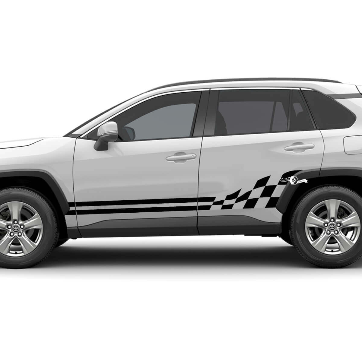 Kit d’autocollants graphiques à drapeau à damier pour panneau inférieur latéral, compatible avec les autocollants en vinyle Toyota RAV4
