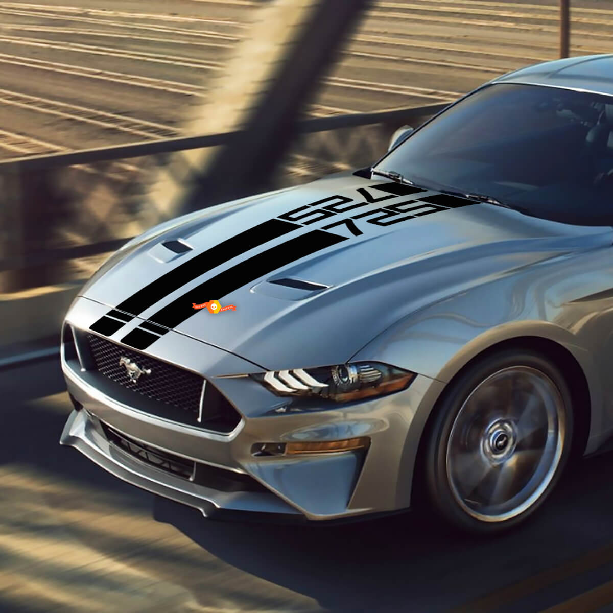 Décalcomanies de capot rayures Mustang Rocket v8 725 pour autocollants en vinyle Ford Mustang
