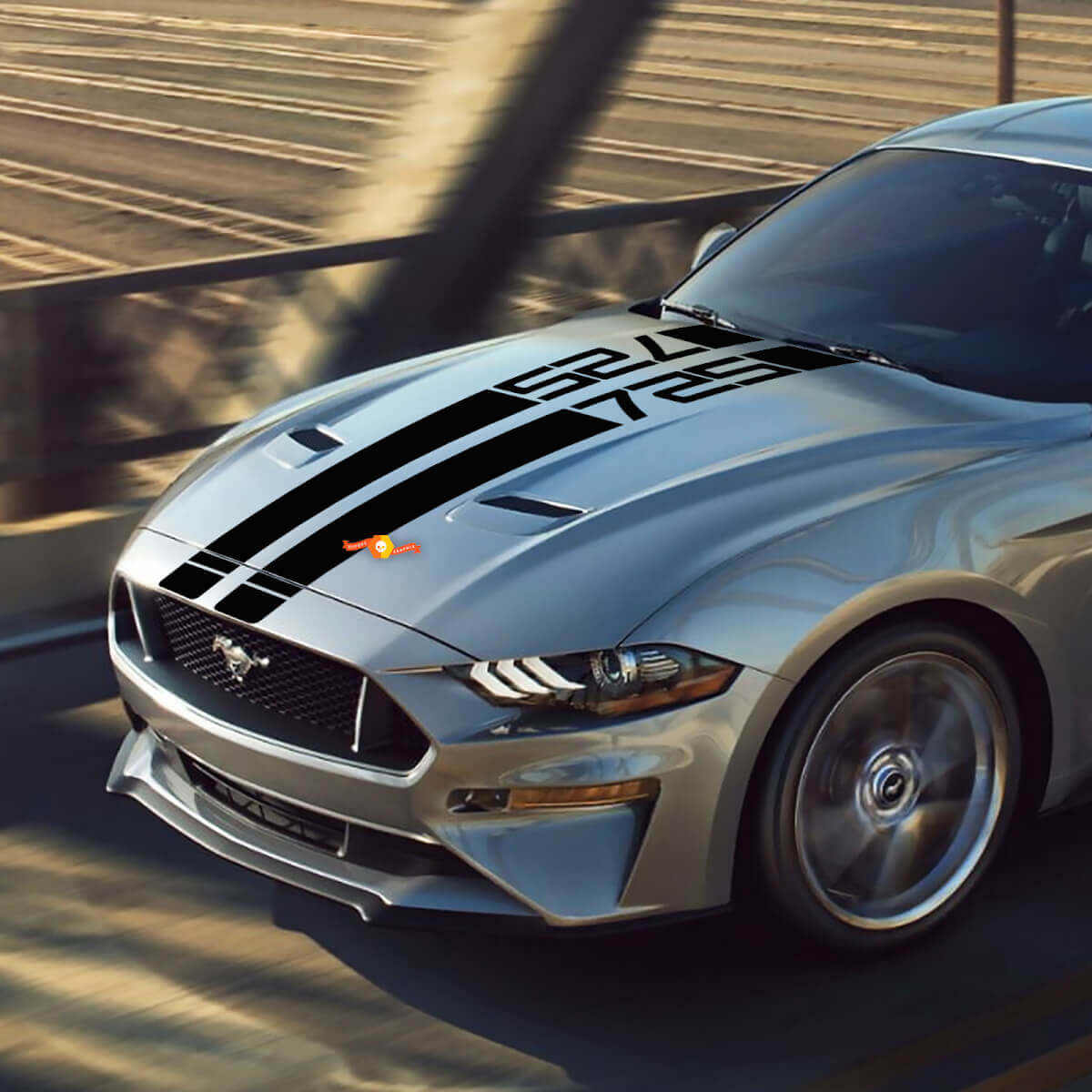 Décalcomanies de capot rayures Mustang Rocket v8 725 pour autocollants en vinyle Ford Mustang
