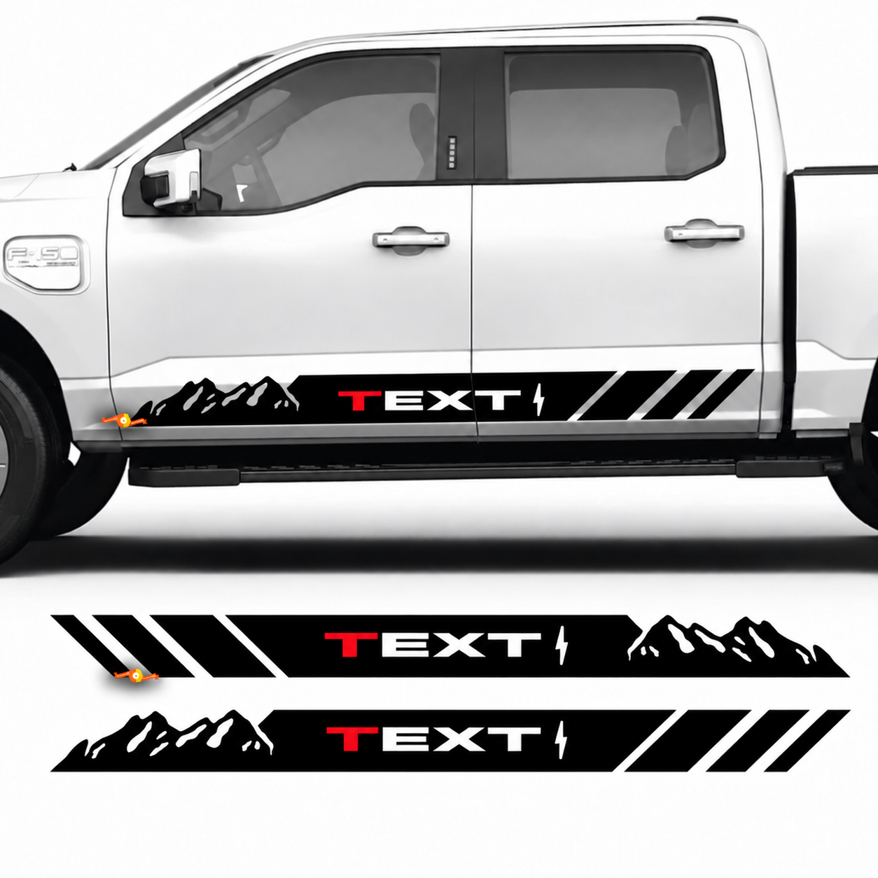 TEXT Mountain Stripes — Autocollant en vinyle (bas de caisse) pour Ford F-150 Lightning