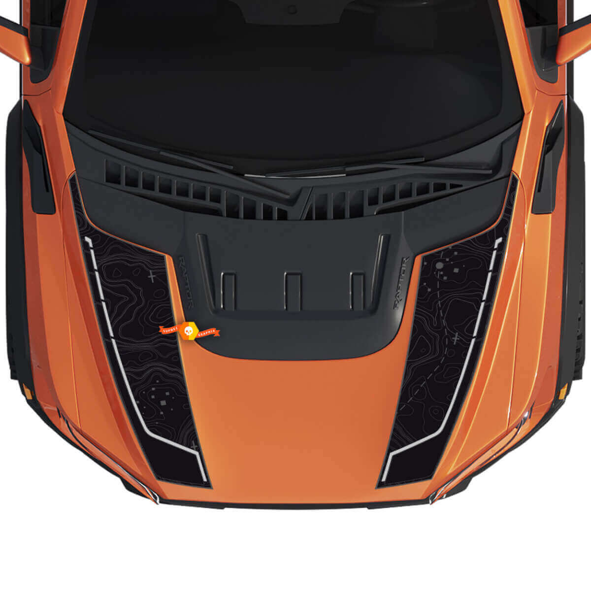 Hood Graphics Carte topographique adaptée à Gen3 Musclecar truck power truck Vinyl Sticker Decal kit rayures
