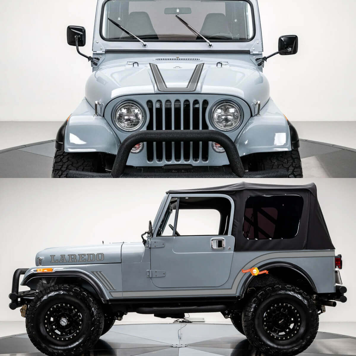 Kit d'autocollants en vinyle bandes latérales et capot Laredo pour Jeep CJ7