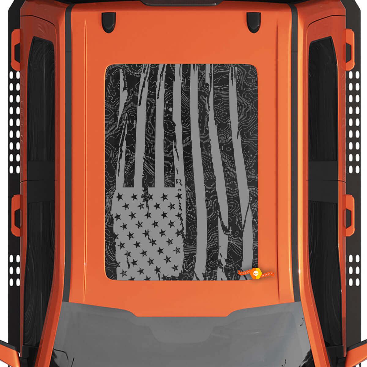 Fenêtre de toit drapeau américain avec carte topographique graphique adapté à Ford F150 Raptor vinyle autocollant kit de décalcomanie rayures
