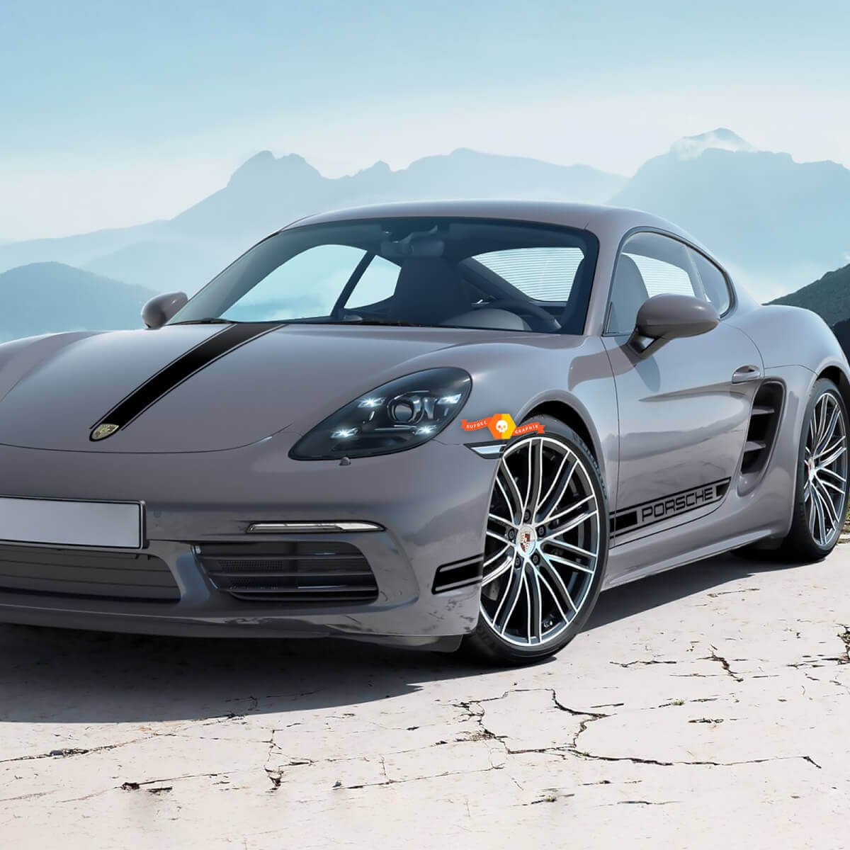 Graphiques de capot et de bandes latérales adaptés à l’autocollant Porsche 718 Cayman
