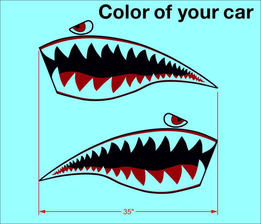 Paire Warhawk Sticker Decal Vinyl Flying Tiger Shark Teeth Jet Bite War Hawk