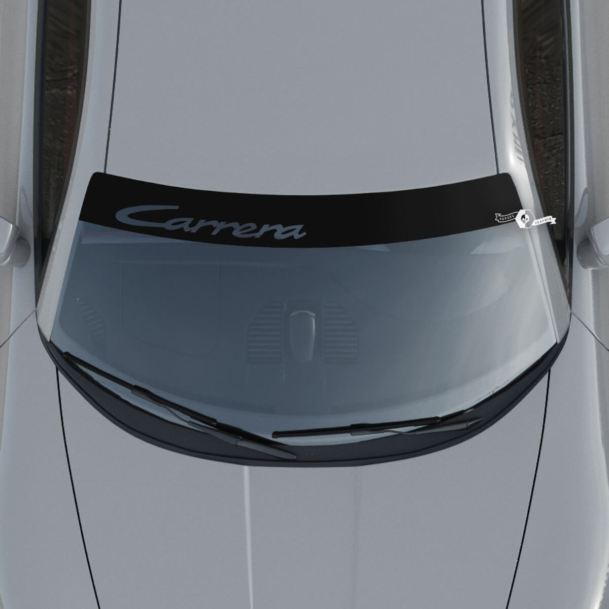 Autocollant de pare-brise avec logo Porsche Carrera avec bandes de fond
