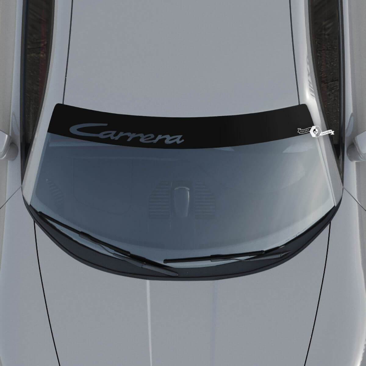 Logo Pare-brise Porsche Carrera avec Kit Autocollant Décalcomanie Rayures de Fond
