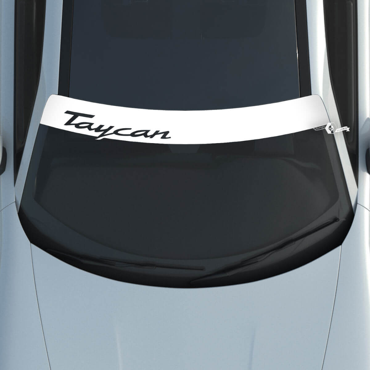 Logo Porsche Taycan Pare-brise avec kit de bandes de fond Autocollant Décalcomanie
