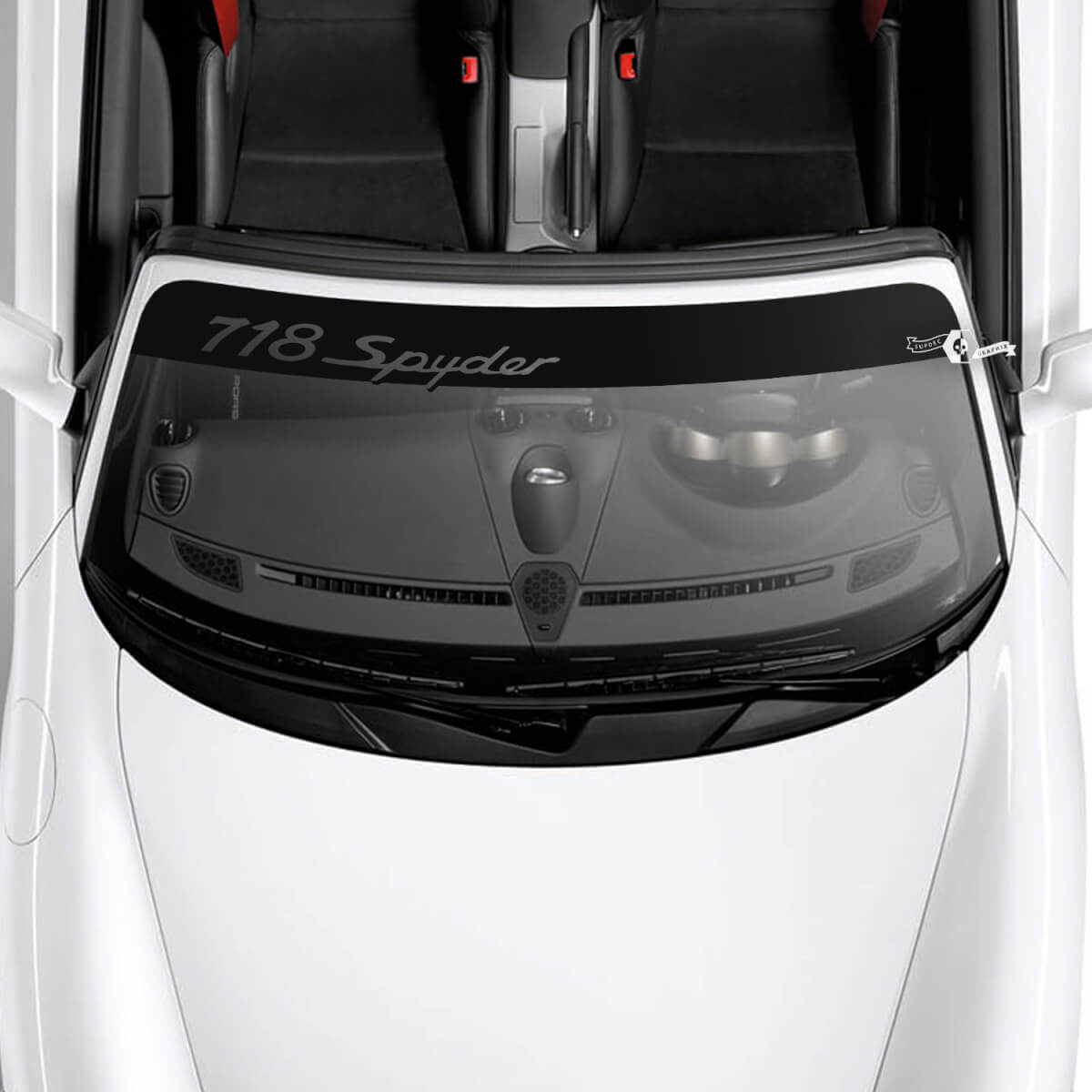 Porsche 718 Spyder Logo Pare-brise avec bandes de fond Kit Autocollant décalcomanie
