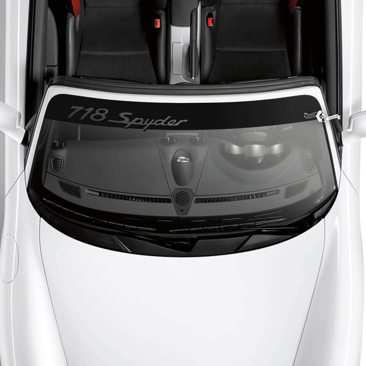 Porsche 718 Spyder Logo Pare-brise avec bandes de fond Kit Autocollant décalcomanie

