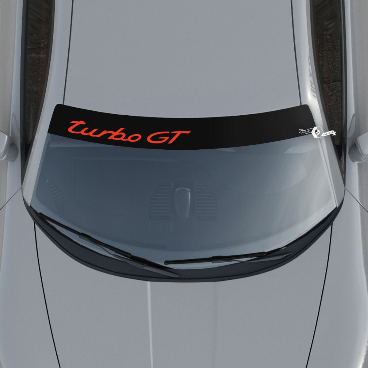 Autocollant de pare-brise avec logo Porsche Turbo GT avec bandes de fond

