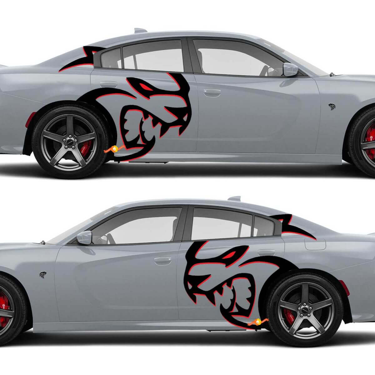Énormes autocollants latéraux Hellcat en deux couleurs pour les yeux rouges, pour Dodge Challenger Redeye ou Charger
