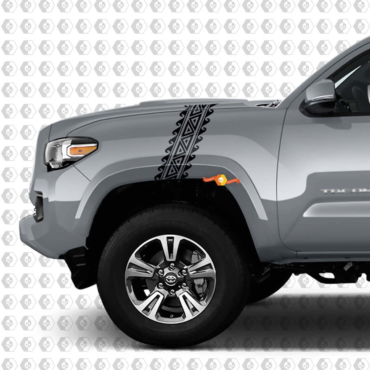 2x Autocollants en vinyle latéraux à rayures SR5 TRD de style polynésien pour capot de garde-boue Toyota Tacoma
