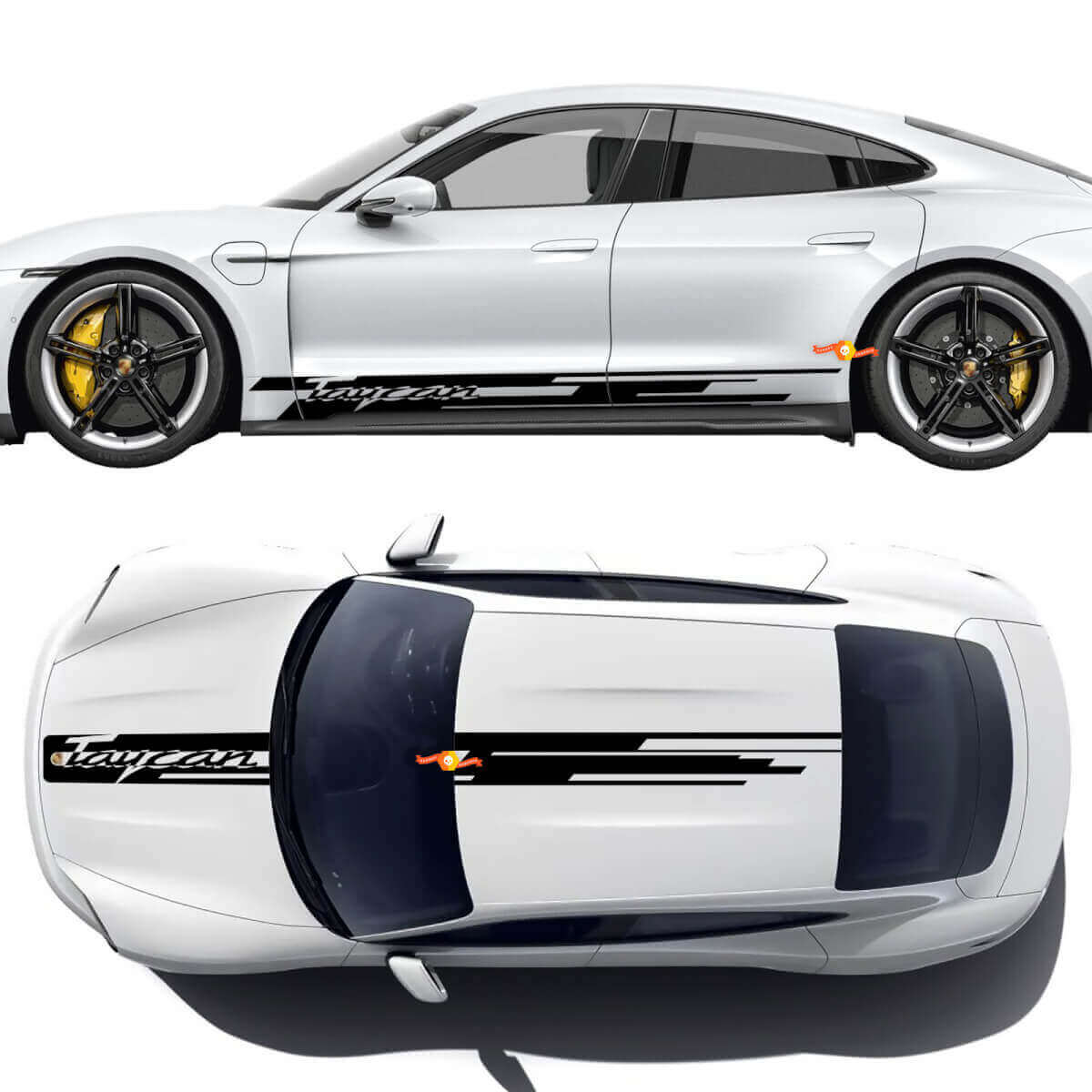 Kit de bandes décoratives pour capot latéral et toit Porsche Taycan avec logo Taycan - Autocollants graphiques en vinyle personnalisés
