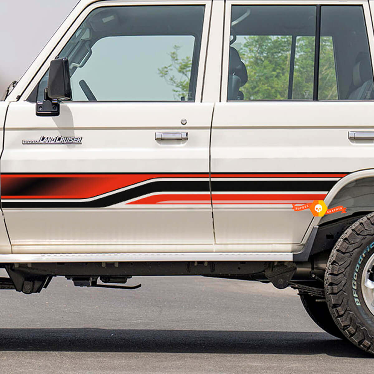 Kit d’autocollants à rayures latérales rétro pour Toyota Land Cruiser GRJ76 - Graphiques en vinyle personnalisés 2
