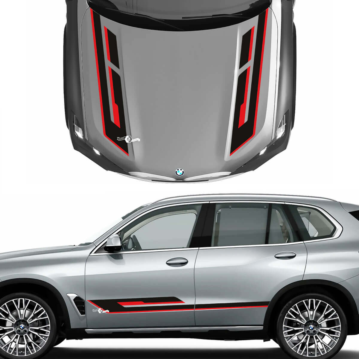 Kit unique de décalcomanies de capot et d’accent latéral 2 couleurs pour BMW X5 G05 - Autocollants graphiques en vinyle personnalisés
