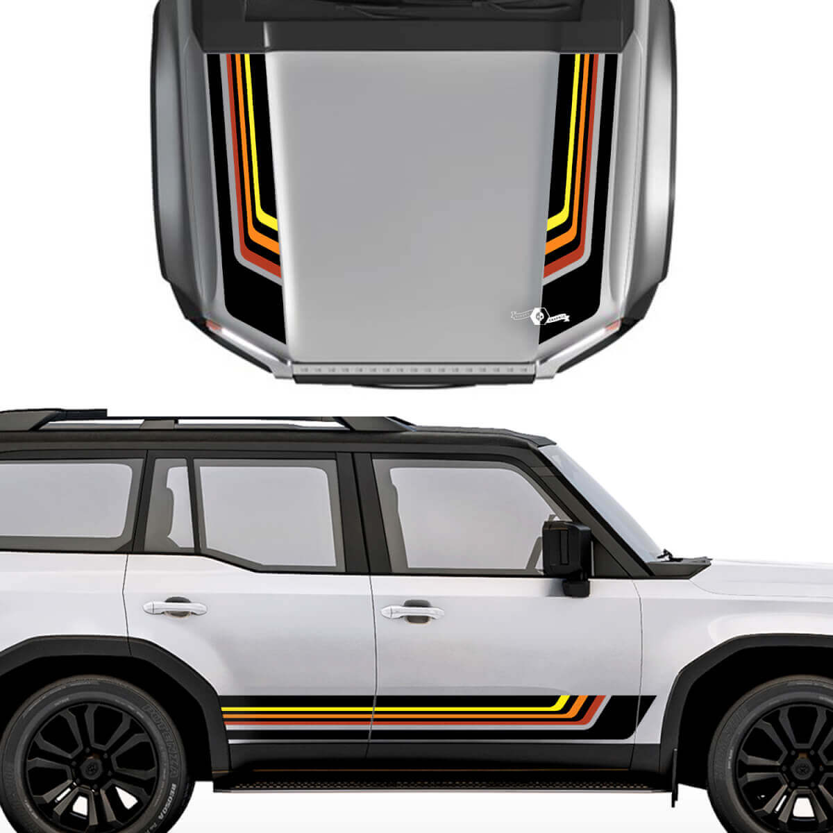Kit d’autocollants vinyle de bandes rétro pour capot et côtés pour Toyota Land Cruiser 2024