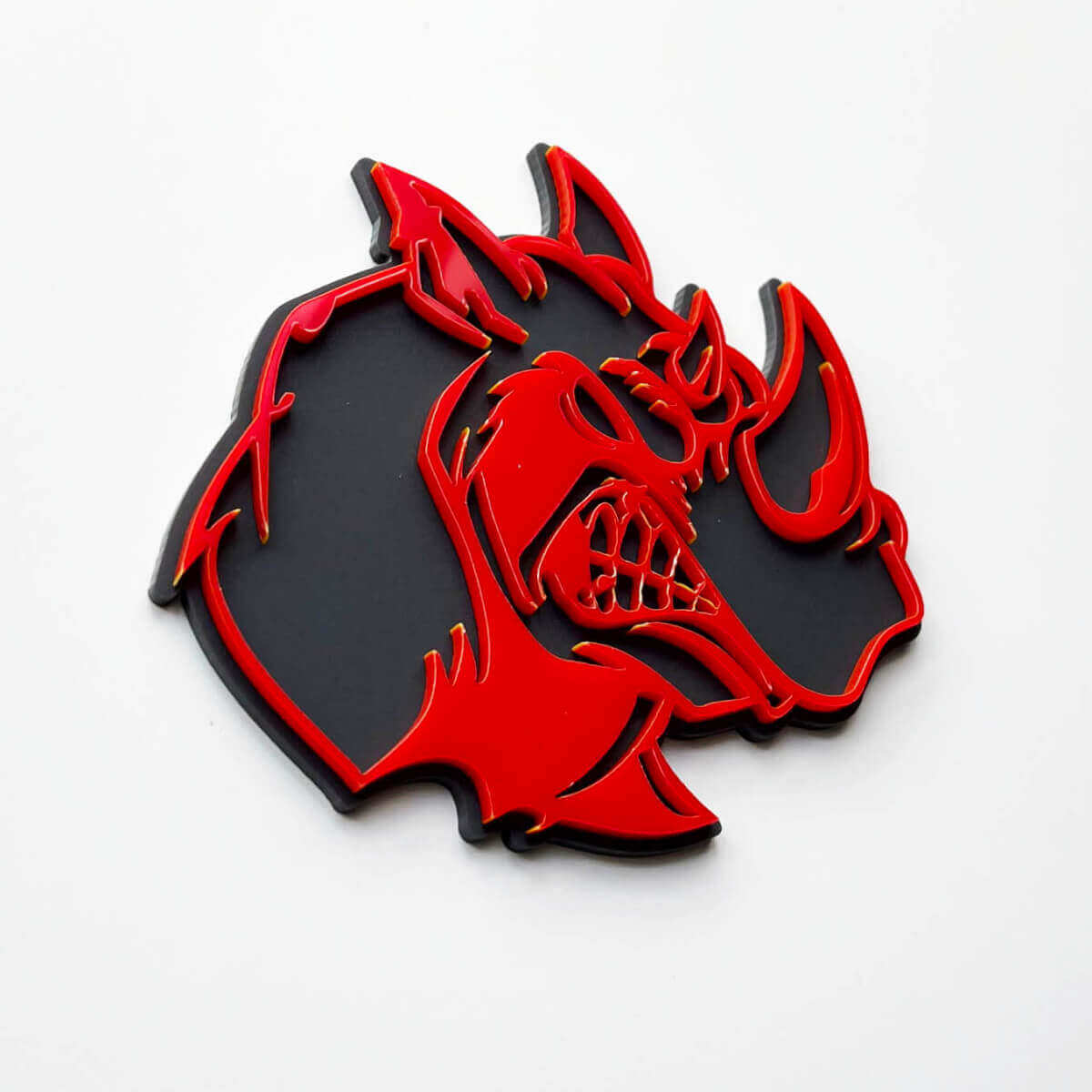 Badge logo 3D Rhino Angry - Emblème de garde-boue personnalisé pour voitures, camions et SUV Rouge vs Gris
