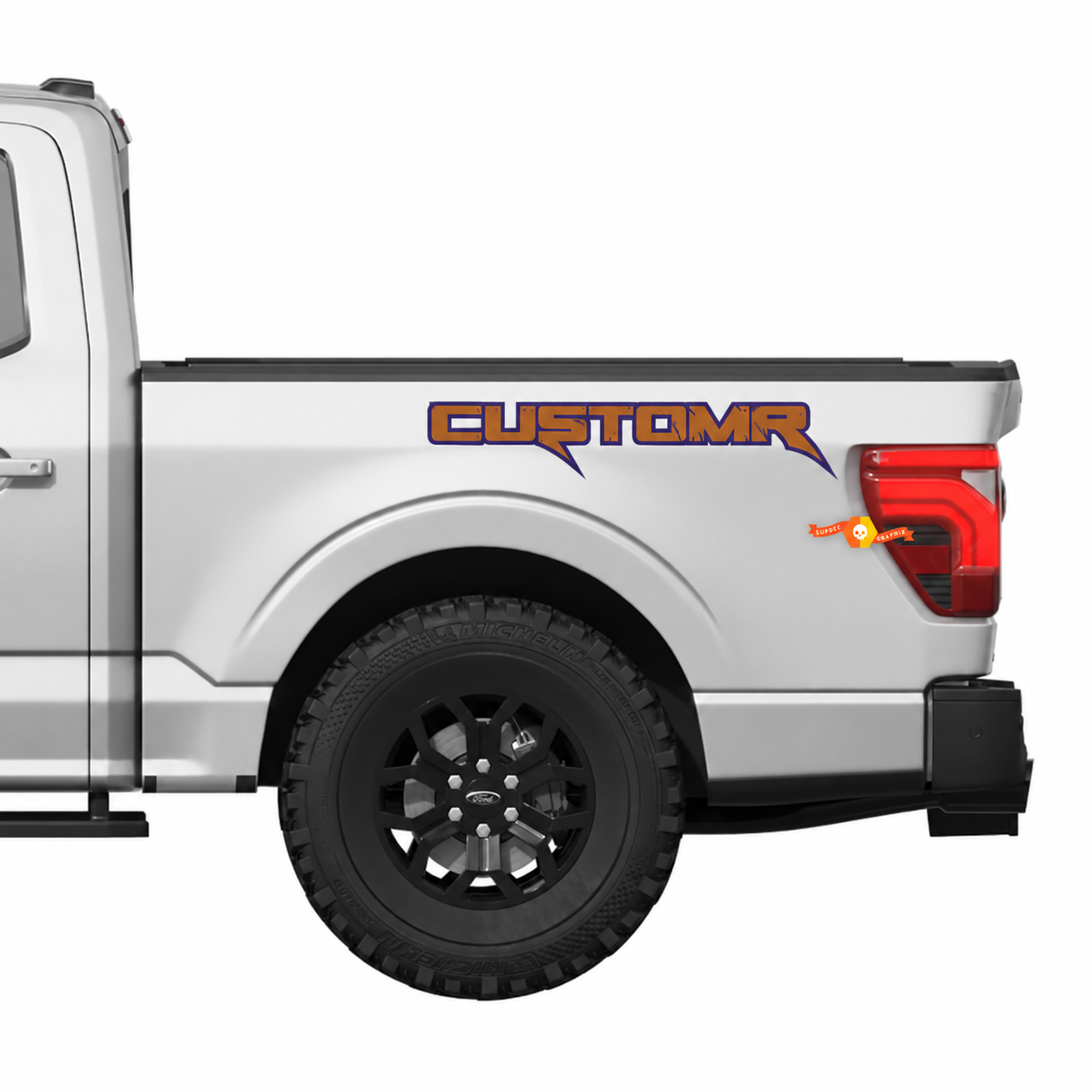 CUSTOMR Distressed Outline Bed Lettering Pair Côté de benne Autocollant vinyle pour Ford F-150