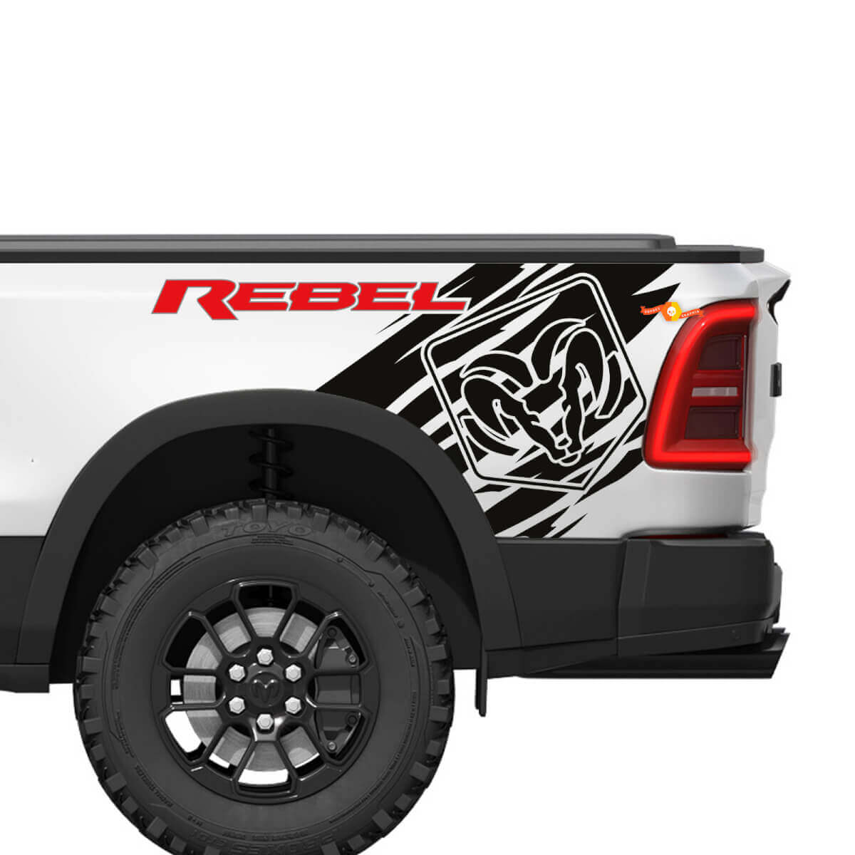 Kit d'autocollants vinyle arrière logo Rebel Grunge pour Dodge Ram