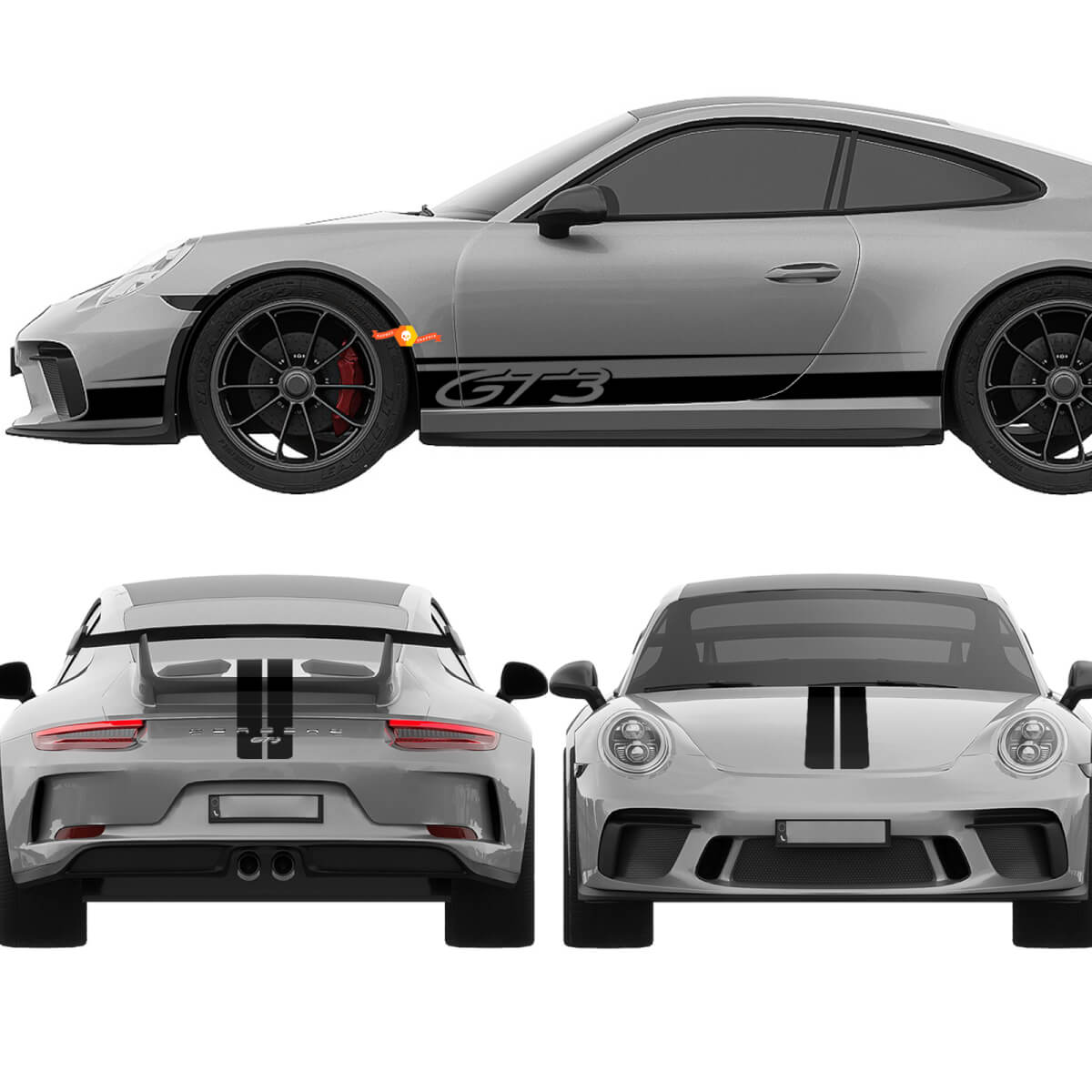 Porsche 911 GT3 Stripes Sides Hood Trunk Kit - Graphiques de décalcomanie en vinyle personnalisés
