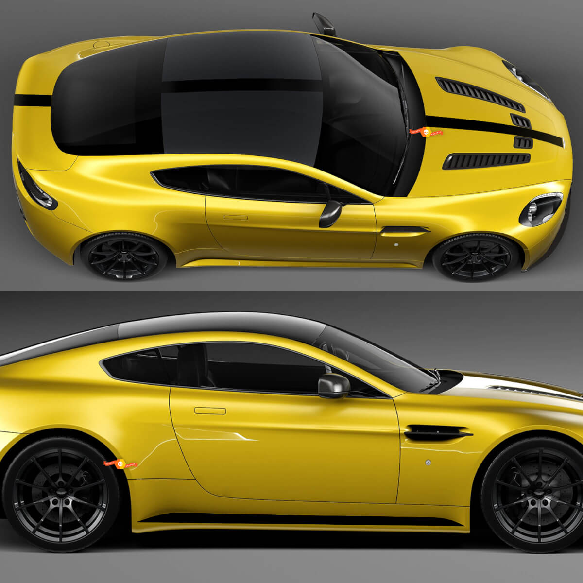 Autocollants en vinyle pour carrosserie complète Aston Martin V8 Vantage Coupé F1 à rayures pour capot de toit et coffre
