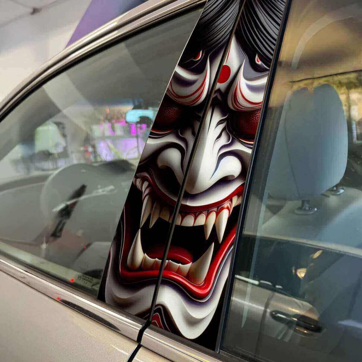 Masque de démon japonais Hannya Autocollant de porte de pilier Wrap Graphiques en vinyle personnalisés pour le style de véhicule 2
