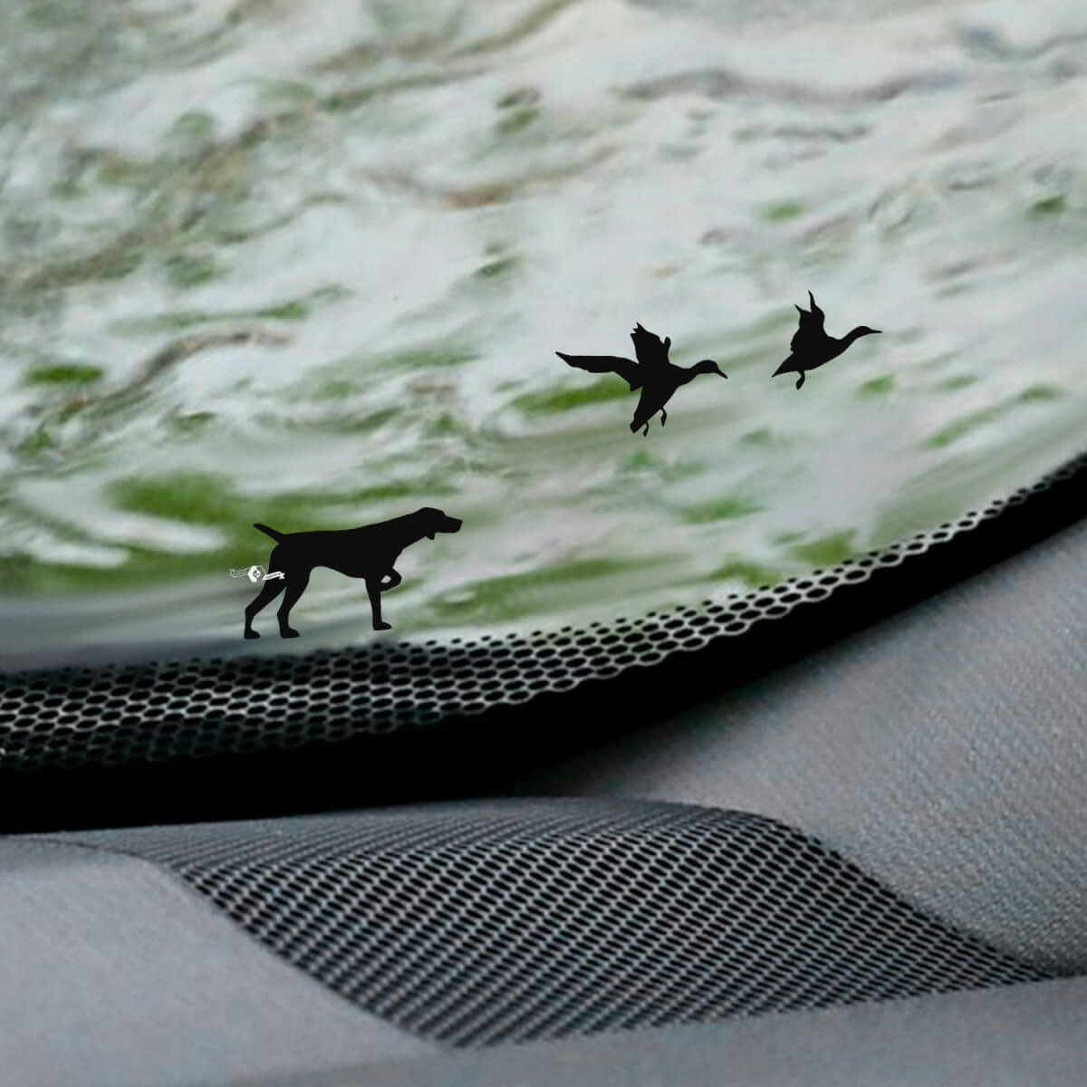 Autocollants vinyles coin pare-brise Chien de chasse et canards œuf de Pâques