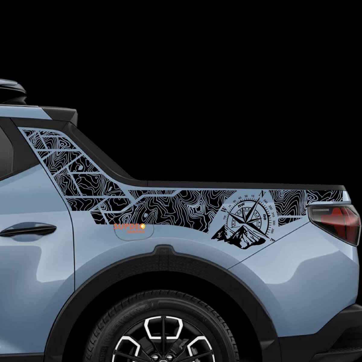 2x Hyundai Santa Cruz édition de carte topographique chevet côté pilier arrière autocollants en vinyle décalcomanie
