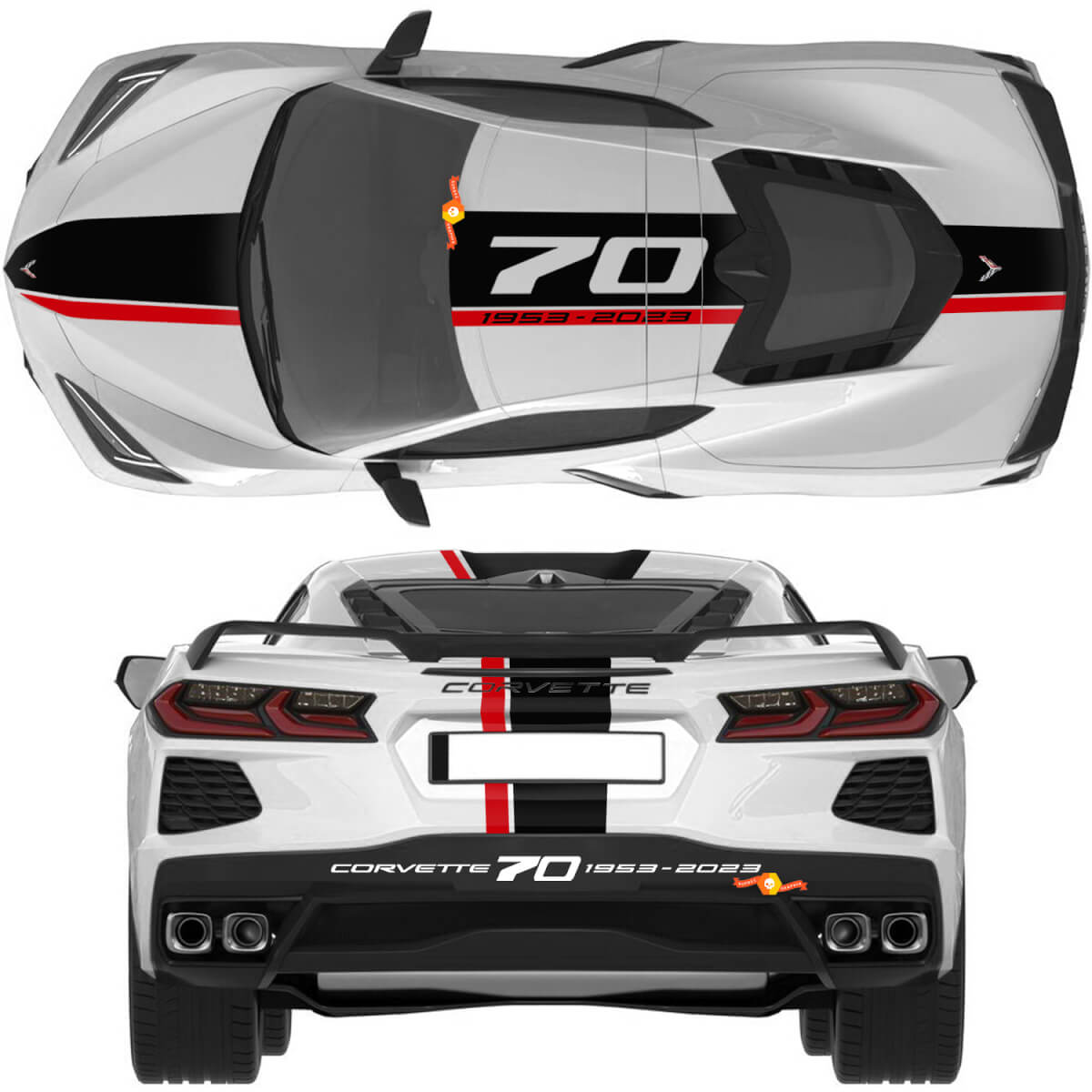 Chevrolet Corvette C8 Stingray Eray Z06 modèles capot toit bandes arrière Corvette pleine longueur double autocollant rayures
