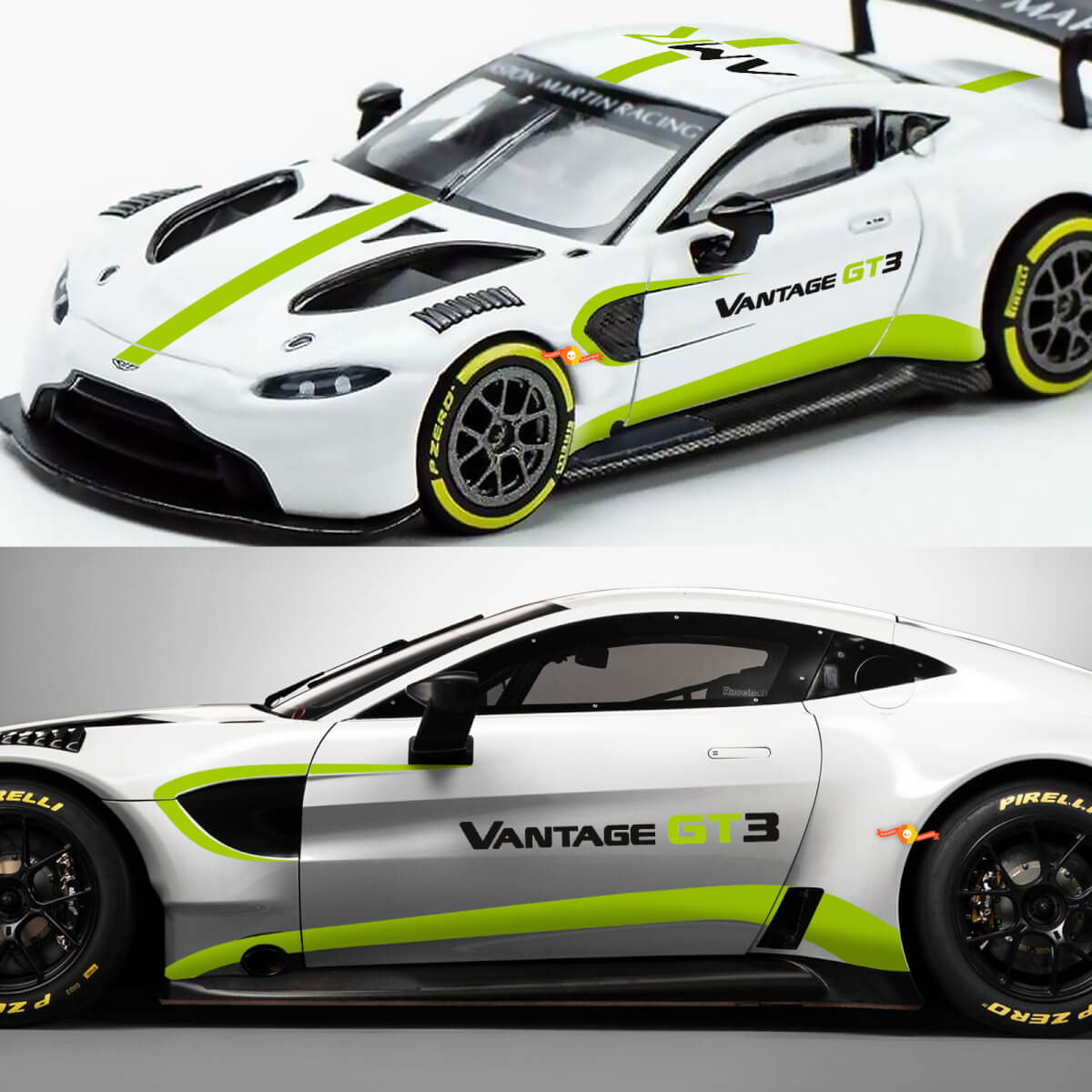 Kit complet Aston Martin Vantage GT3 Stripe Hood Toit Trunk Side Vinyl Stickers Autocollants
