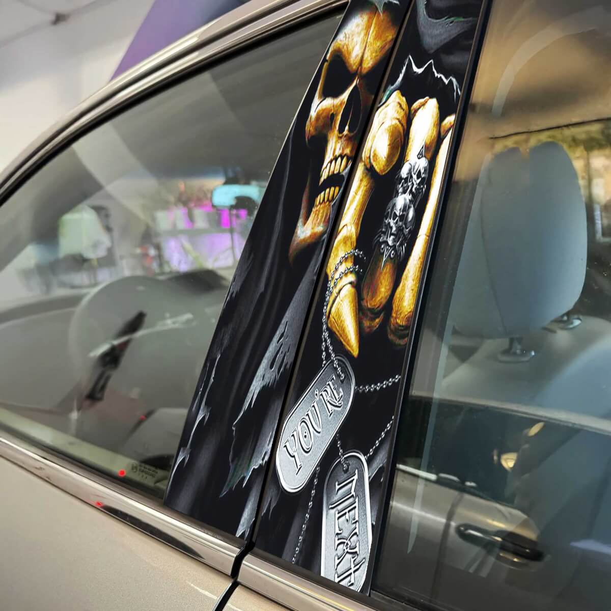 Autocollant en vinyle pour portes de pilier de style You next Skull, enveloppe de voiture
