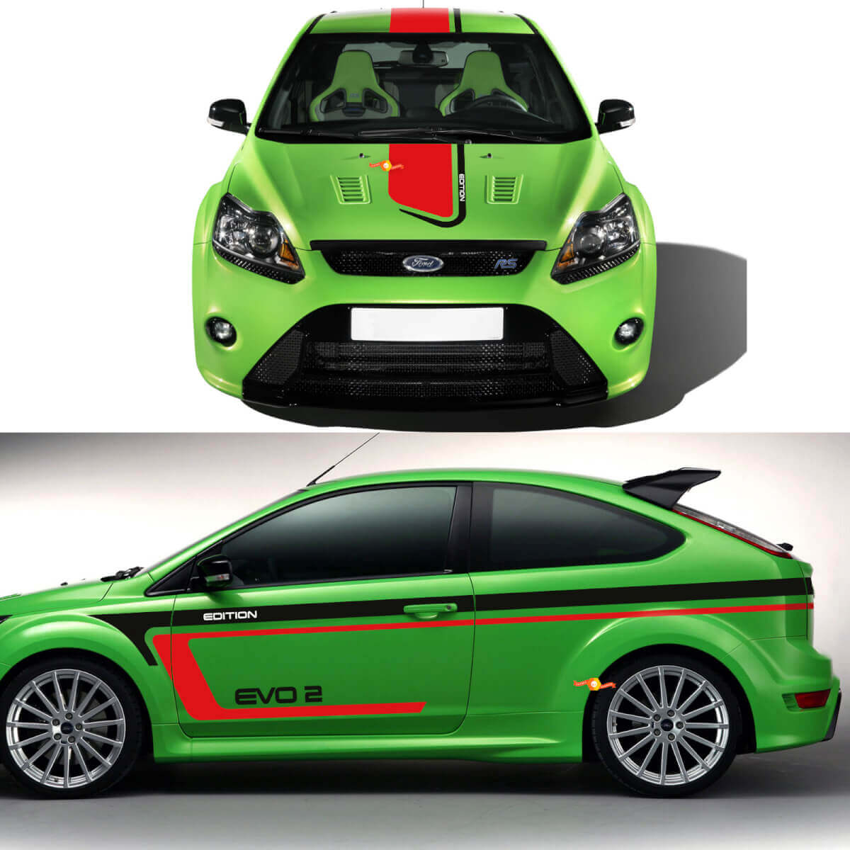 Kit complet d'autocollants en vinyle EVO 2 Racing Stripes pour Musclecar Focus RS
