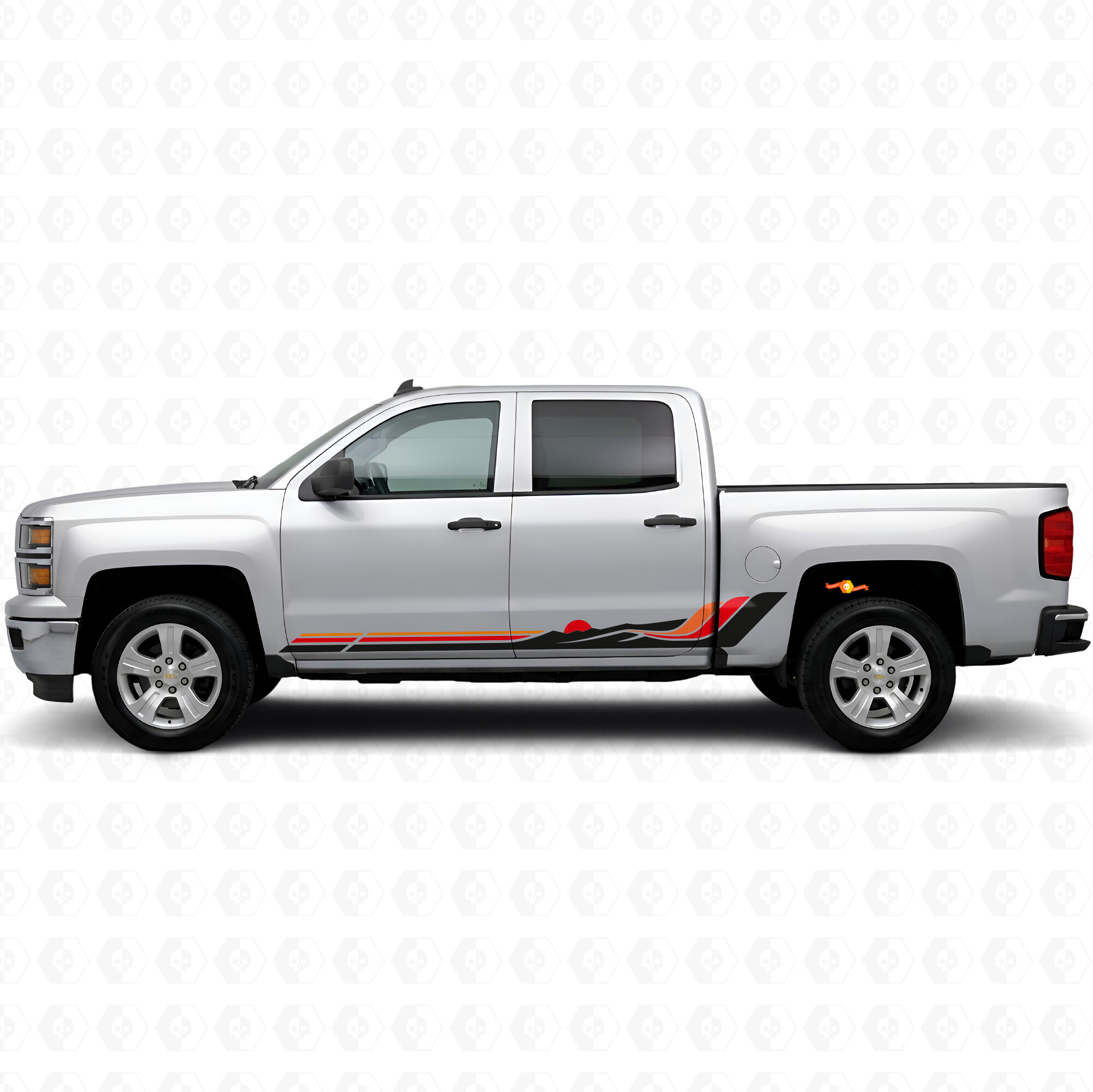 Bandes en vinyle rétro vagues de montagne pour portes et bas de caisse Chevrolet Silverado 1500 K2XX 2014-2019