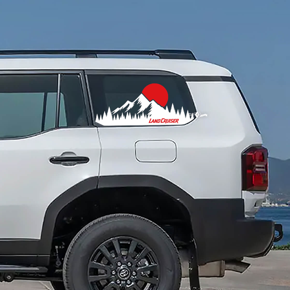 Toyota Land Cruiser Topographique Fenêtre Côté Montagne Coucher de Soleil Autocollants Vinyle Autocollants Graphiques
