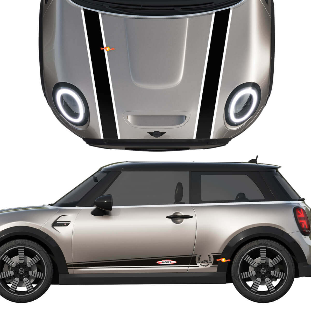 Mini John Cooper Works AC Schnitzer Hood and Side Doors Stripes Rally Decal and Graphics Sticker
