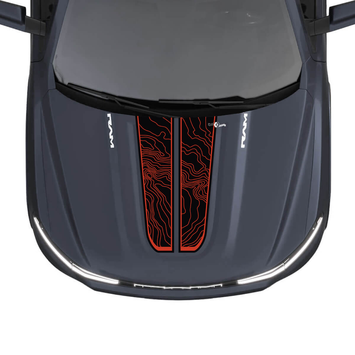 Carte topographique à double rayures pour capot, autocollants graphiques en vinyle pour Dodge RAM 1500 REV

