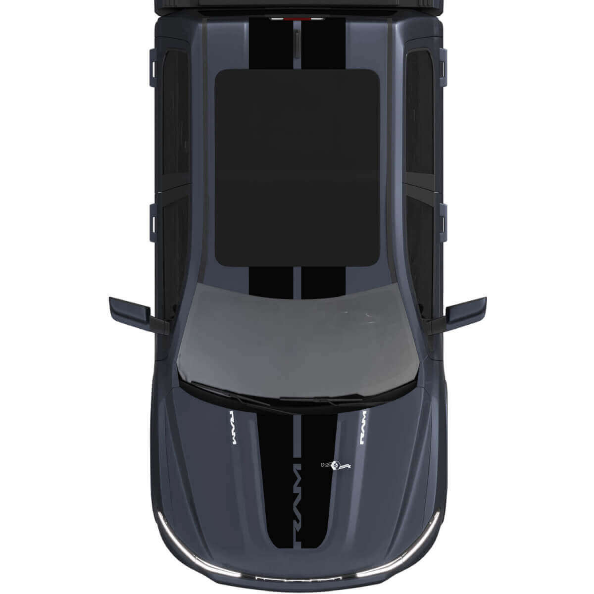 Autocollants en vinyle à doubles bandes centrales sur capot et toit 2 pour Dodge Ram 1500 REV