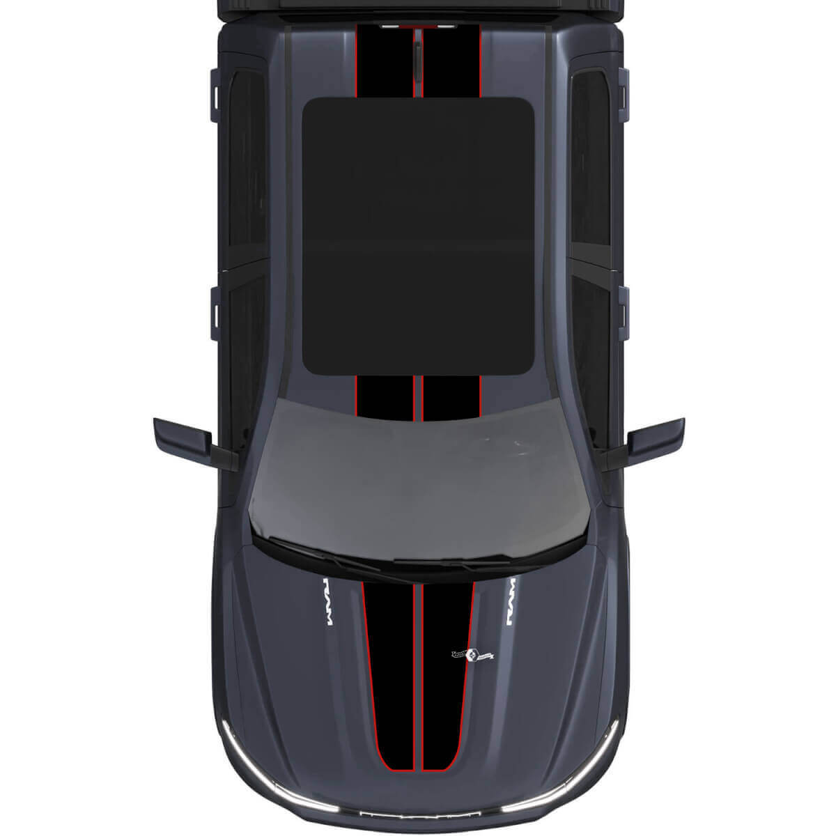 Autocollants en vinyle à doubles bandes centrales capot et toit 3 pour Dodge Ram 1500 REV