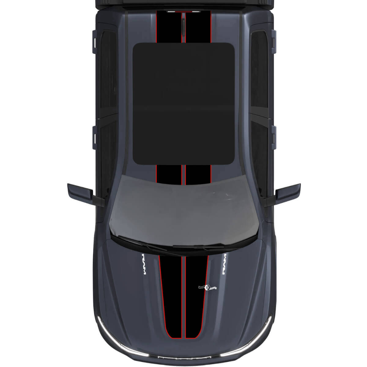 Bandes centrales doubles pour capot et toit pour Dodge RAM 1500 REV Autocollants en vinyle Stickers Graphiques 3
