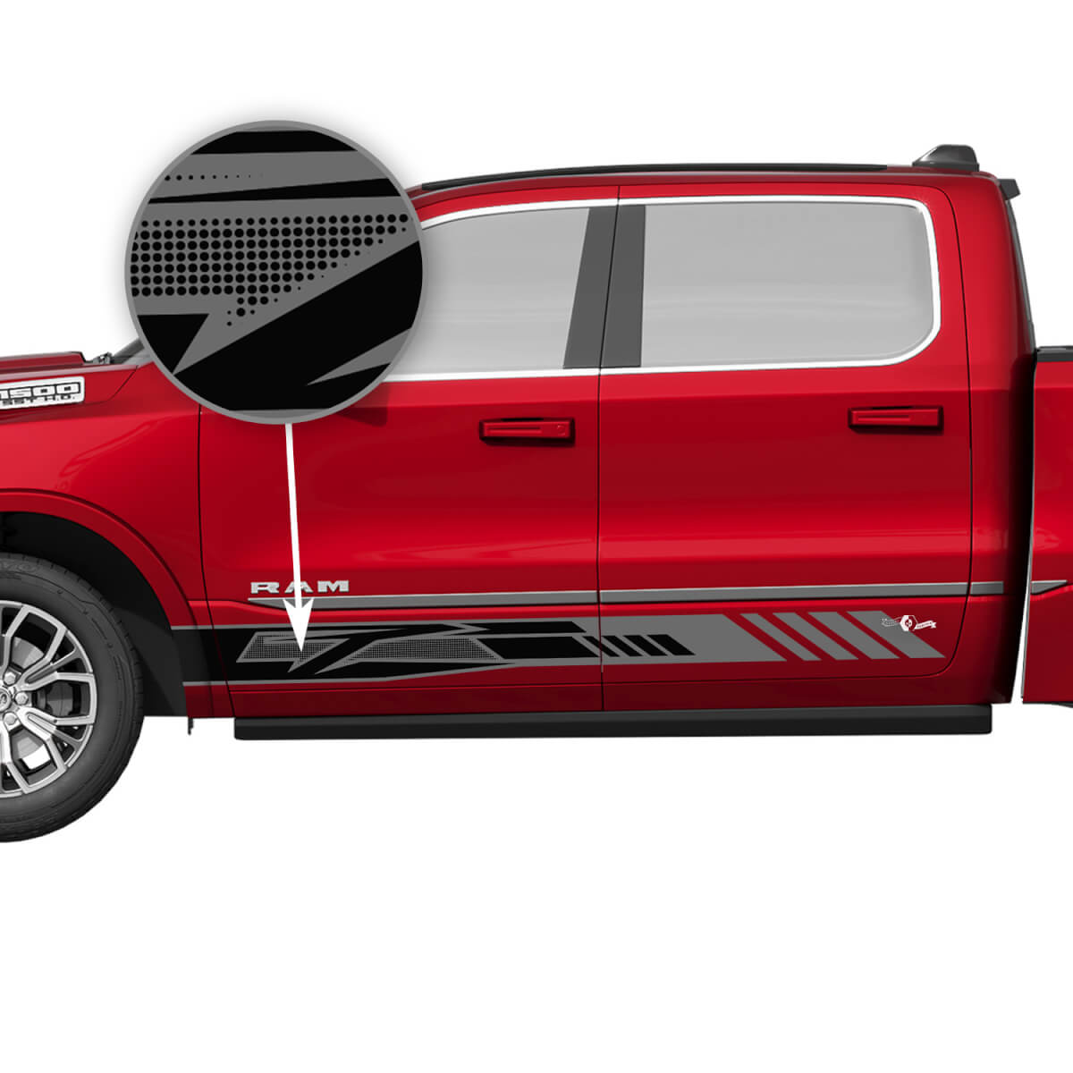 Kit de décalcomanies latérales en vinyle à rayures perforées géométriques pour Dodge Ram 1500 Tungstène