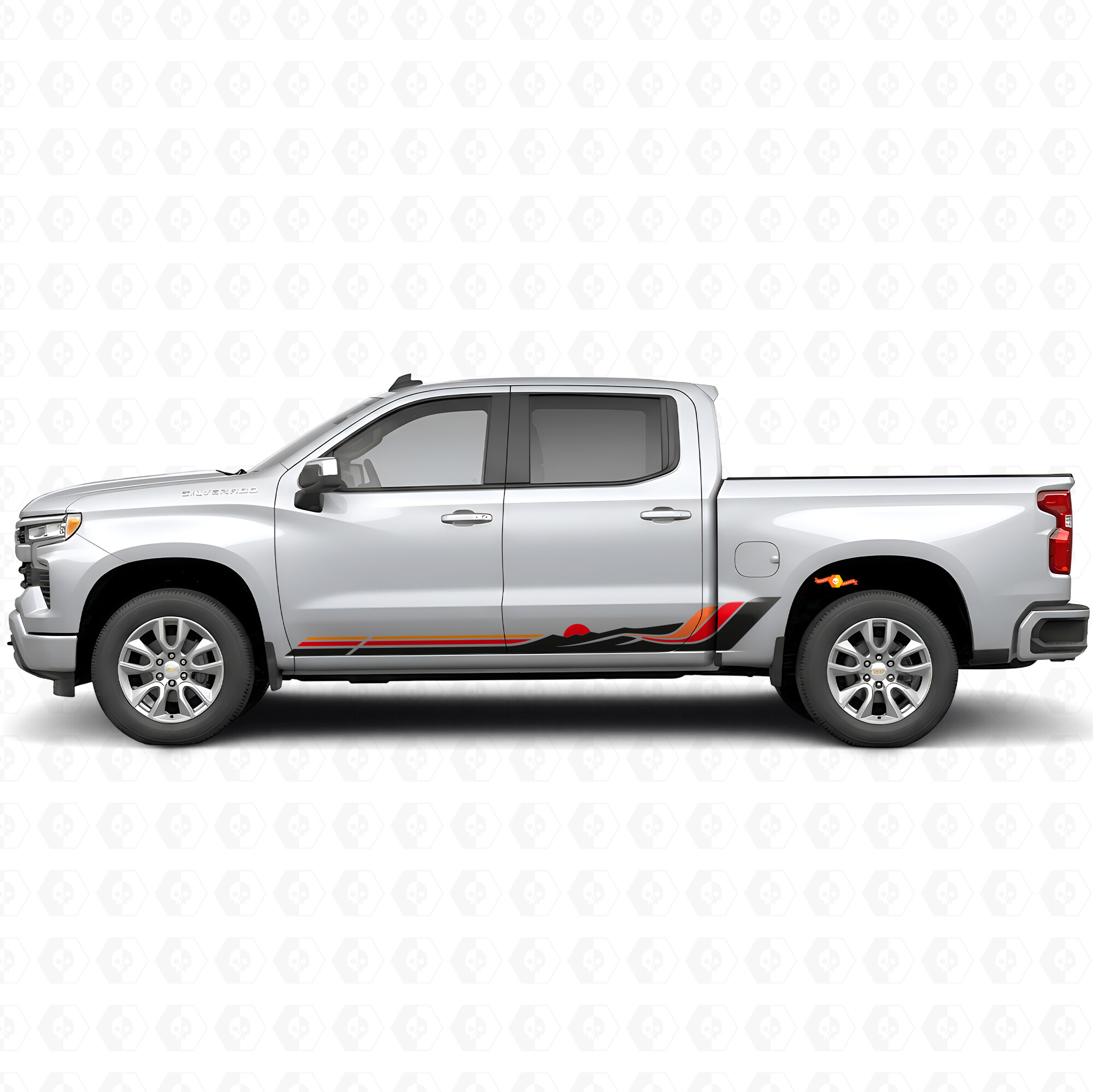 Bandes vinyles rétro vagues montagne porte et bas de caisse pour Chevrolet Silverado 1500 T1XX 2019-2026