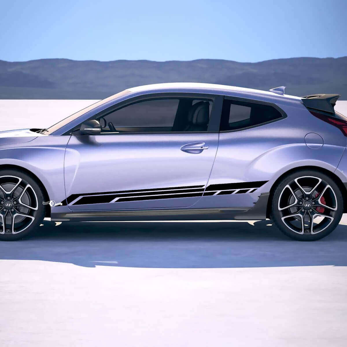 2x Autocollants vinyles bandes de course latérales de porte adaptés à Hyundai Veloster